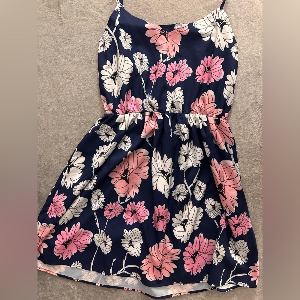 Navy and Pink Floral Dress